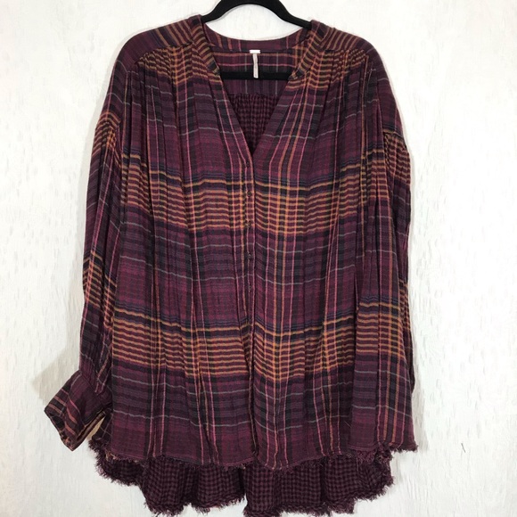 Free People Come On Over Oversized Plaid Size M - Picture 3 of 8
